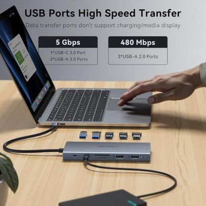 USB C Docking Station Dual Monitor, ABIWAZY 15 in 1 Laptop Docking Station | 8K DP, Dual HDMI 4K@60Hz, 1Gbps Ethernet, 100W PD, Screen Button, USB-C Data Ports&SD/Micro SD, USB C Hub for HP/Delll/Lenovo