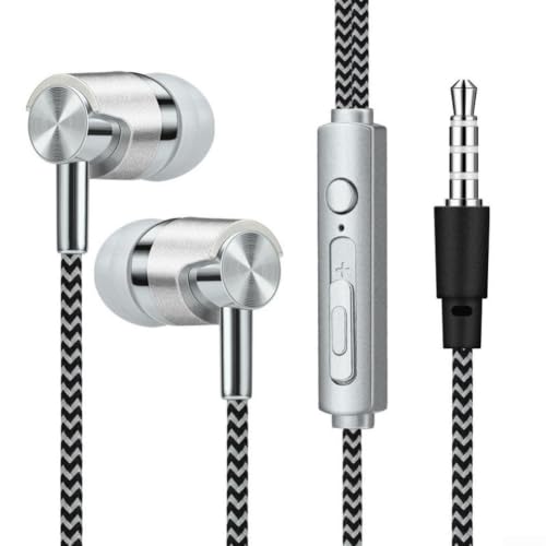 Wired In-Ear Headphones with Noise Cancelling, Ergonomic Earbuds for Sports, 3.5mm Jack Compatible with Phones and Devices, Blue Purple Silver(silver) - color: silver
