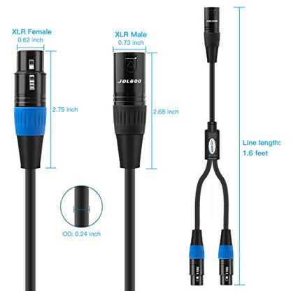 JOLGOO XLR Splitter - Dual XLR Female to Male Y Splitter, 1.6 Feet - size: 1.6 Feet, style: XLR Male to Dual XLR Female