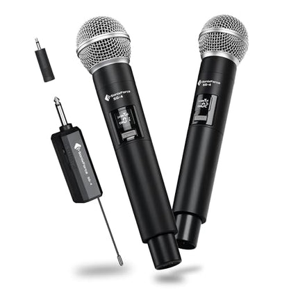 Wireless Microphone for Singing, Karaoke Microphone for Speaker | Dual Handheld Mics with Receiver, 240ft Wireless Range, Plug-and-Play, 8hr Battery Life, USB Recharge - color: Silver