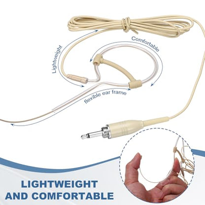 MECCANIXITY Ear Hook Headset Microphone, Single Over Ear Set Hanging Omnidirectional Wired Audio Condenser Microphone Headset with 3.5mm Thread Screw Plug 3.9ft Cable, Beige - color: Beige, style: 3.5mm Thread Screw Plug