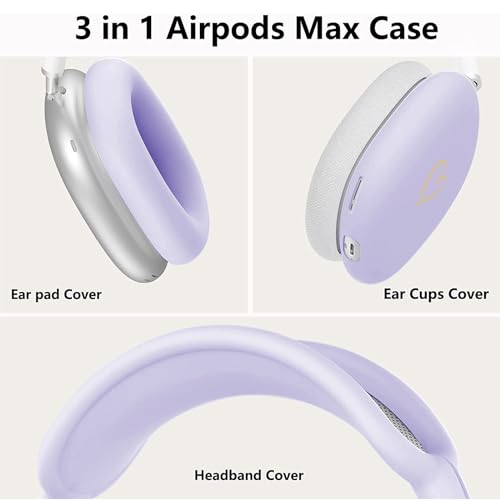 Case for Airpods Max Headphones,Anti-Scratch Soft Silicone with Gold Heart Pattern Ear Cups Case Cover/Ear Pad Cover/Headband Cover for Apple Airpod Max (Lavender Purple) - color: Purple