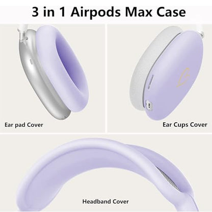 Case for Airpods Max Headphones,Anti-Scratch Soft Silicone with Gold Heart Pattern Ear Cups Case Cover/Ear Pad Cover/Headband Cover for Apple Airpod Max (Lavender Purple) - color: Purple