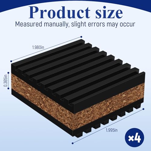 Cork Soundproofing Mats and Vinyl Record Soundproofing Feet, 2” x 2” x 7/8” Dimensions for Turntable Amplifiers Subwoofers Record Players Vibration Isolation and Noise Reduction (4-Pack)