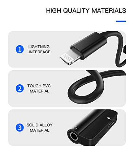 Lightning to 3.5mm Jack Dongle Splitter(2in1) for Apple MFI Certified for iPhone Aux Adapter Headphone Audio Cable Charger Cord for 7 8 Plus X Xr 14 13 12 11 Pro Max for iPad Charging Music Earphone