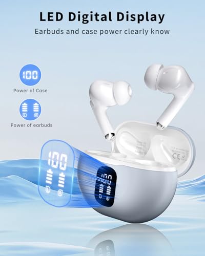 Wireless Earbuds, Bluetooth 5.4 Headphones with 50H Playback, Deep Bass Stereo Ear Buds Clear Calls with LED Power Display, IPX7 Waterproof, in-Ear Earphones with Mic for Phone/Android/iPad, Ash Gray - color: Ash Gray