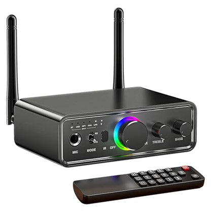 Bluetooth 5.3 Transmitter Receiver 2-in-1 Wireless Audio Adapter with Remote 6.5mm Mic Connection AUX RCA Coaxial Optical USB Input Bluetooth Audio Receiver for TV/PC/Headphone/KTV/Home Stereo