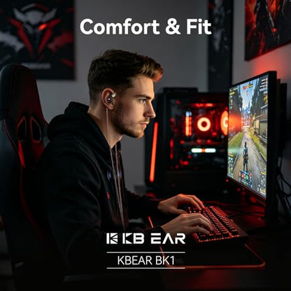 2026 Latest erabuds,KBEAR BK1 Wired Gaming Earbuds,10mm Single DD in Ear Monitor,HiFi Headset Wired Earbuds IEM Earphones with Detachable Cable for Gaming/Music/Video (Black, 3.5 with mic) - color: B