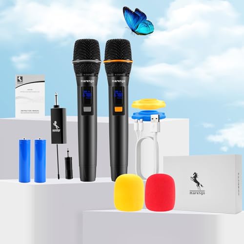 Marengo Metal Wireless Microphone,UHF Handheld Karaoke Mics,Rechargeable