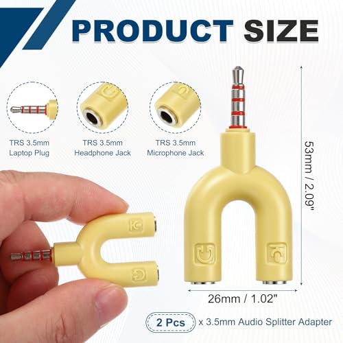 MECCANIXITY 2pcs Headset Mic Splitter Adapter 3.5mm Male to Dual Y Yellow - color: Yellow