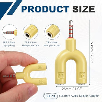 MECCANIXITY 2pcs Headset Mic Splitter Adapter 3.5mm Male to Dual Y Yellow - color: Yellow