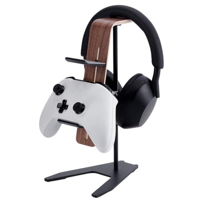 UNICRAFTALE Headphone Stand for Desk Wood & Aluminum Gaming Headset Stand Wooden Black Headphones Holder Headsets Holders with Solid Heavy Base for Gaming Equipment Headset Holder 9"x1.8"x3"