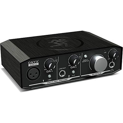 Mackie Onyx Artist 1-2 USB Audio Interface 2-in/2-out USB 2.0, 24-bit/192kHz, with 1 Onyx Mic Preamp and Zero-Latency Monitoring with Gravity Phone Holder and XLR, 1/4in Cable PK2 Bundle