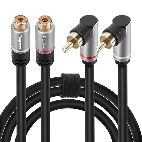 2 RCA Extension Cable 1 Feet, 90 Degree Right Angle 2RCA Male to 2 RCA Female Stereo Audio Extender Cord Adapter, Hi-Fi Sound, Gold Plated Connectors, Oxygen-Free Copper OFC - style: 1 Feet