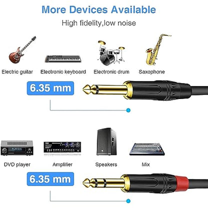 1/4 Inch TRS Stereo Y Splitter Insert Cable, Gold Plated Audiowave Series 6.35mm Male to Dual 6.35mm TS Male Mono Breakout Cable, Audio Cord (3.3FT / 1PACK) - size: 3.3 FT