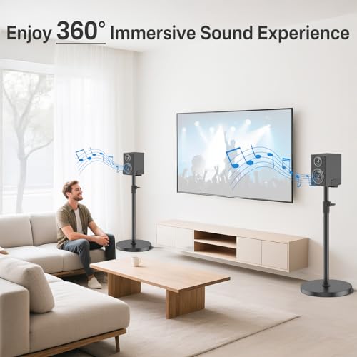 Speaker Stands Pair for Sony SS-CS5/ SS-CS5M2/SA-Z9R/SA-RS8 Rear Speakers, Height Adjustable Extend 29” to 37.5”, Dual Side Clamp Speaker Stand for Sony Rear Speaker Stand with Cable Management