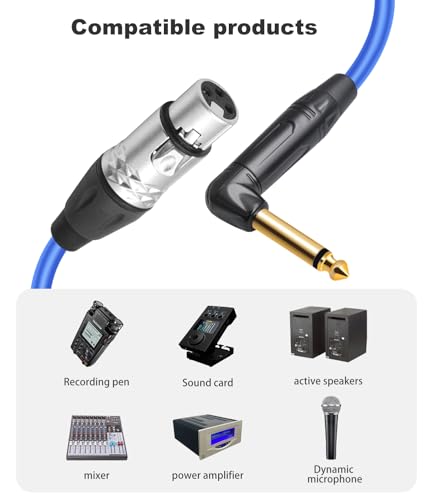 2Pack XLR Female to 1/4 TS Right Angle,6.35mm Mono 1/4 TS Right Angle to 3Pin XLR Female Audio Cable,20AWG 6N OFC+Silver Plated HI-END Audio Cable-6Feet - size: 6Feet（2Pack）