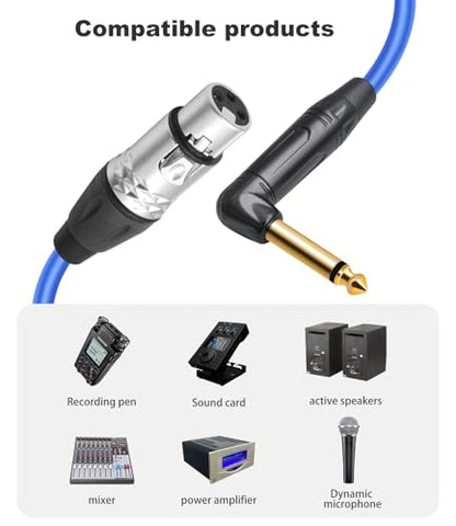 2Pack XLR Female to 1/4 TS Right Angle,6.35mm Mono 1/4 TS Right Angle to 3Pin XLR Female Audio Cable,20AWG 6N OFC+Silver Plated HI-END Audio Cable-6Feet - size: 6Feet（2Pack）