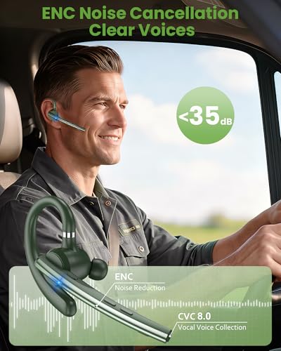 Bluetooth Headset,72H Work Single-Ear Wireless Earpiece for Cell Phone Call | 2 Charging Ways & 500mAh Charging Case,Dual Mic ENC Noise Cancel, Mute Button,V5.1 Hands-Free for Phone and Laptop - color: Solid army green, style: M54