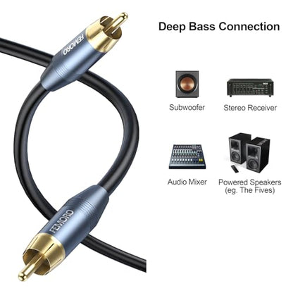 Subwoofer Cable 10 ft, Single RCA Coaxial Cord, Dual Shielded, Gold-Plated | Deep Bass for Subwoofer AV Receiver and more