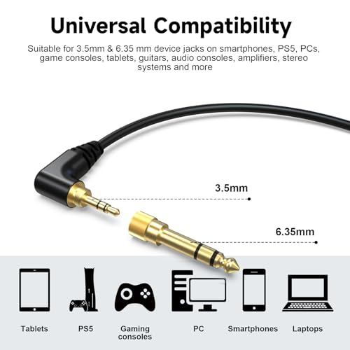 Replacement Headphones Cable Compatible with Pioneer HDJ-X5 HDJ-X7 HDJ-S7 HDJ-CUE1, 3.5mm & 6.35m Adapter to 2.5mm Stereo Audio Aux Cord
