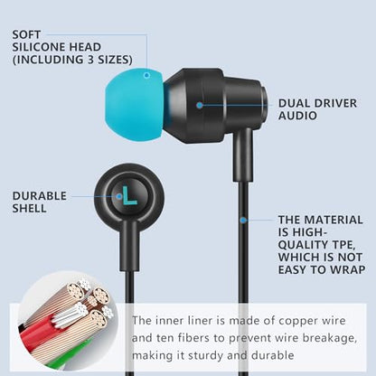 KASOTT Gaming Earbuds with Microphone, Wired Headphones, Low-Latency 3.5 mm Aux, Dual Driver Audio Designed for Gaming, Suitable for Work/Game/Telecommute/Music/Fitness Etc…, SR01-Blue, KS-SR01-LAN