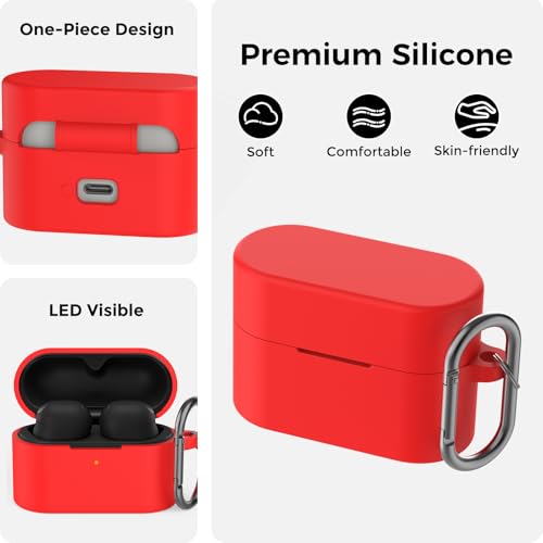 AhaStyle Silicone Case for Sony WF-1000XM6 (2026) Accessories, Red | with Carabiner, LED Visible, Skin-Friendly Soft Touch, Full Protection, Shockproof, Wireless Charging, for Men Women - color: Red