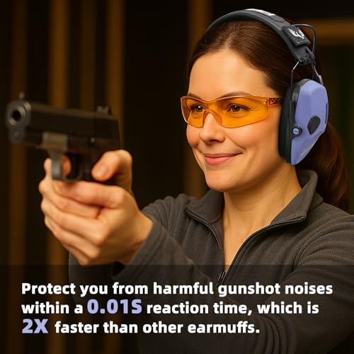 PROHEAR Electronic Ear Protection for Shooting with 4X Sound Amplification, Gun Range Hearing Protection Muffs, NRR 23dB Noise Reduction Headphones for Hunting, Purple - style: Electronic-purple