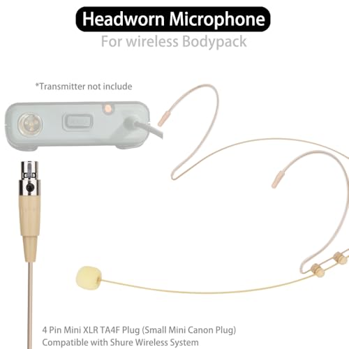 YXG Microphone Headset Headworn Earset Over Ear Hanging Condenser Mic Compatible with Shure Wireless System Bodypack Transmitter，Ideal for Lectures, Live Performance, Theater, Podcasts – Beige