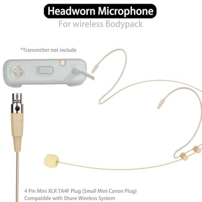 YXG Microphone Headset Headworn Earset Over Ear Hanging Condenser Mic Compatible with Shure Wireless System Bodypack Transmitter，Ideal for Lectures, Live Performance, Theater, Podcasts – Beige