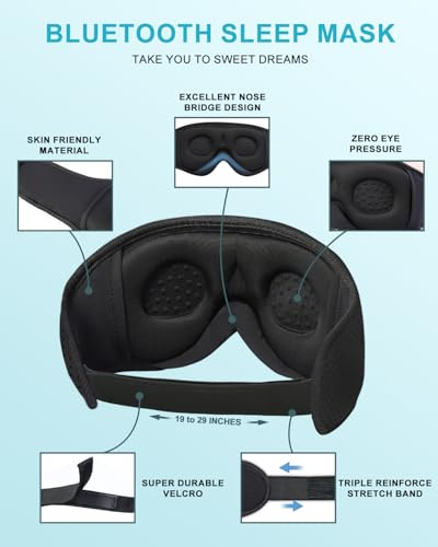 LC-dolida Sleep Headphones, 3D Sleep Mask Bluetooth Wireless, Sleeping Headphones for Side Sleepers Sleep Eye Mask Music Weighted Sleeping Mask Meditation Gifts for Men Women (Obsidian Black) - color: Obsidian Black