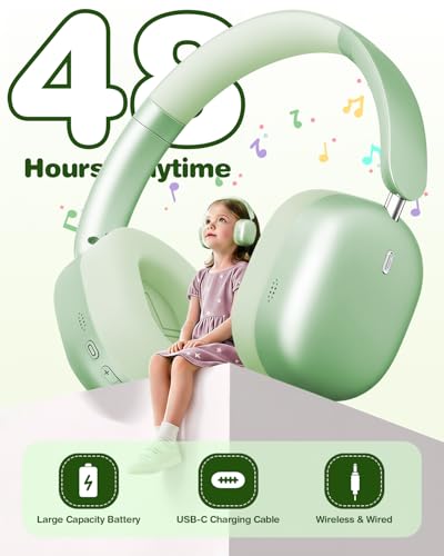 Wentronic Kids Headphones Wireless Bluetooth 5.4,Foldable Over Ear Headphones with 3.5mm Wired Mode,Safe Volume Limit,48H Playtime,Clear Calls,HD Sound for Toddlers/Children/School/Travel,Green - color: Green