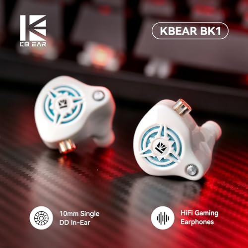 2026 Latest erabuds,KBEAR BK1 Wired Gaming Earbuds,10mm Single DD in Ear Monitor,HiFi Headset Wired Earbuds IEM Earphones with Detachable Cable for Gaming/Music/Video (White, 3.5 with mic) - color: A