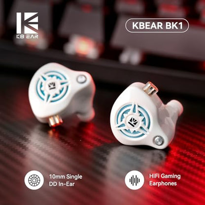 2026 Latest erabuds,KBEAR BK1 Wired Gaming Earbuds,10mm Single DD in Ear Monitor,HiFi Headset Wired Earbuds IEM Earphones with Detachable Cable for Gaming/Music/Video (White, 3.5 with mic) - color: A