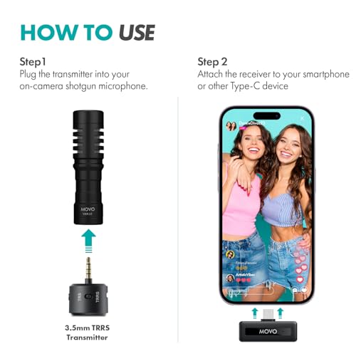 Movo WM-VXR10 Wireless Shotgun Mic Adapter for USB-C/iPhone 15 and up/Android Devices - Compatible VXR10, VXR10-PRO, and Rode VideoMicro - size: USB-C / iPhone & Android