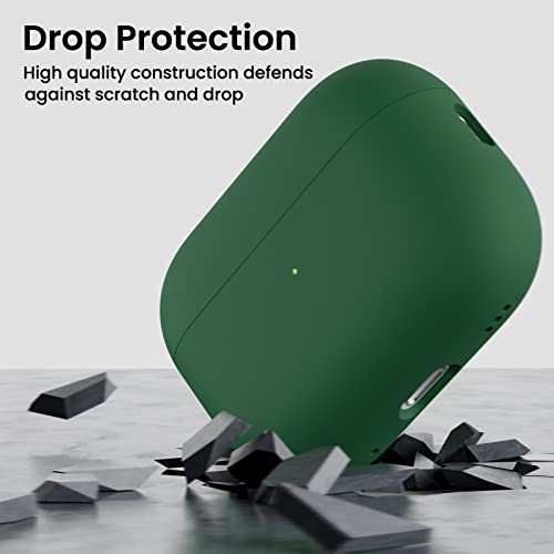 ORNARTO for AirPods Pro 2 Case, Hybrid Silicone, Clover Green | Hybrid Silicone Rubber, Front LED Visible, Wireless Charging, Skin-Friendly Soft Touch, Anti-Scratch, Detachable Lanyard - color: Clover Green