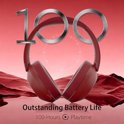 Headphones Wireless Bluetooth, 100H Playtime Active Noise Cancelling Headphones, Bluetooth Headphone with Mic, Over Ear Wireless Headphone with Deep Bass - color: Wine red