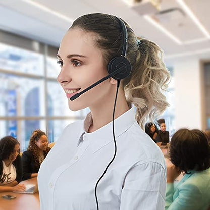 Telephone-Headset with Noise-Cancelling Microphone – Call Center Quick Disconnect (QD) Headset with RJ09 Cables, compatible with Yealink, Grandstream, Polycom, Snom, Fanvil, and Mitel Phones (Mono) - size: Mono