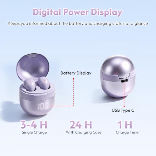 Mini Wireless Sleep Earbuds for Side Sleepers, 0.08oz Invisible Earbuds for Small Ears, Bluetooth 6.0 Sleep Headphones, No Alert Sounds, LED Display, Comfort Fit Earphones for Work, Travel