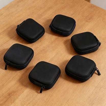 6-Pack Earphone Carry Case, Digital Data Cable Storage，Small Round Pocket Earbud Travel Carrying Case with Zipper for Smartphone Earphone, USB Cable, SD Cards Storage Bags,and More,Black