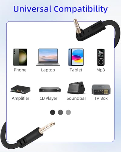 3.5mm Flat Audio Cable,90 Degree 3.5mm Male to Male Flat Headphone Jacks Audio Cable for Car Audio Systems,Home Speakers,Phones,Tablets,2Pack(0.15M/0.49FT) - style: 90 degree male to male