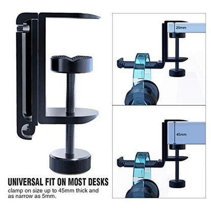 2Pack Upgrade Foldable Headphone Stand Under Desk PC Gaming Headset Hanger Holder Hook Clamp with Built in Cable Clip Organizer Space Save Mount Fold Upward Not in Use, Universal Fit, Black - color: Premium Black-Two Pack