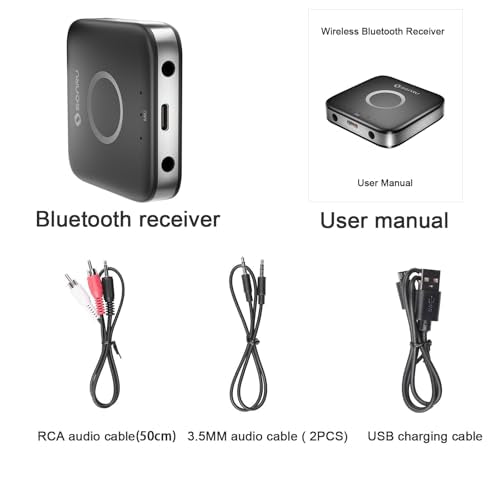 Bluetooth 5.3 Receiver, Bluetooth Audio Adapter for Speakers/Home Stereo, Low Latency, Noise Cancellation, 15-Hour Battery Life with AUX 3.5mm/RCA, Wireless Bluetooth Adapter for Old Receiver