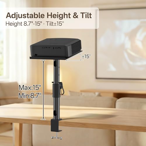 Height/Tilt/Swivel Adjustable Desktop Projector Stand Table for Aurzen Nebula XGIMI VANKYO Jinhoo AuKing Epson and Most Projectors - Desk Projector Stand Clamp on Desktop Wr Headphone Holder, Single - style: 1- Pack