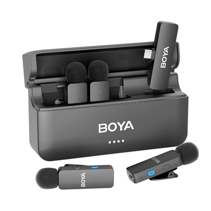 BOYA BY-V4U Wireless Lavalier Microphone for iPhone 15/16 Series, Mini Microphone 200m Range, 18h Battery Life with Noise Cancellation, Compatible for Video Recording, Podcasts, Interviews - style: 4 Channel