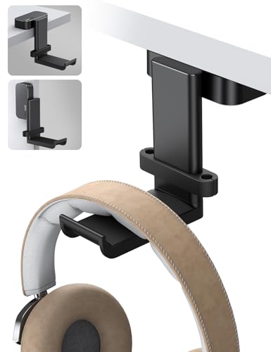 Lamicall Headphone Stand Adhesive Rotatable Headset Earphone Hanger Hook | 360° Rotation Earphone Holder, Cable Organizer Headphone Stand, for All Headset Gaming HyperX, Razer, Sony, Senn heiser - color: Black