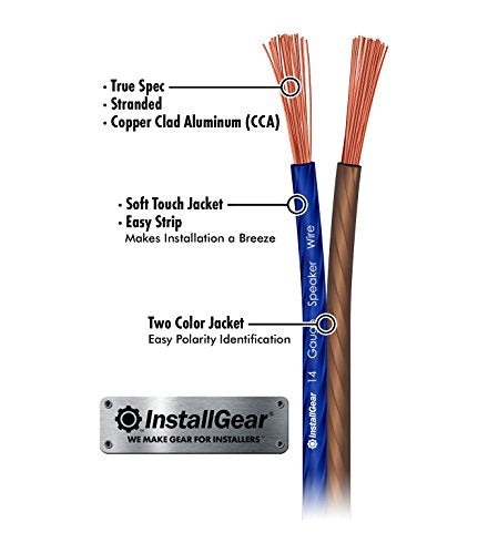 InstallGear 30ft 14 Gauge Speaker Wire - Copper Clad Aluminum Car Audio Speaker Wire for Stereo Systems - Flexible Speaker Cable with Blue and Black Jacket - Home Theater or Automotive Use - size: 14 Gauge (CCA) - 30 Ft