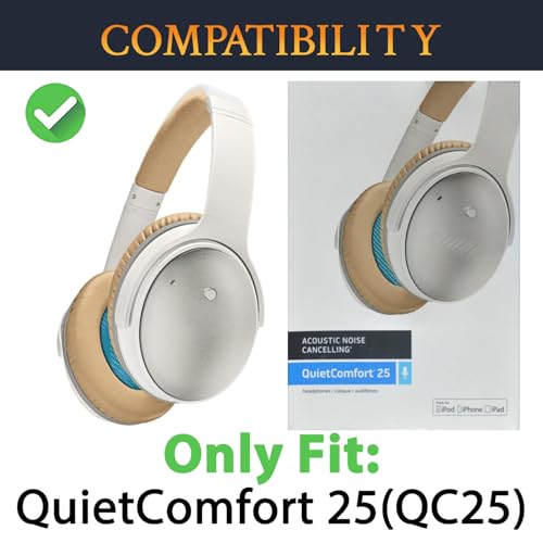 SOULWIT Replacement Kit for Bose QuietComfort 25 (QC25), Earpads Cushions + Headband + Silicone Sweat Cover - Beige - color: White&Beige