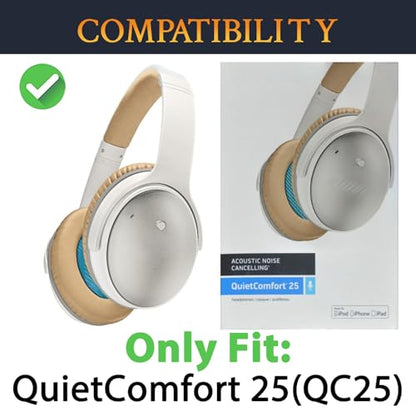 SOULWIT Replacement Kit for Bose QuietComfort 25 (QC25), Earpads Cushions + Headband + Silicone Sweat Cover - Beige - color: White&Beige