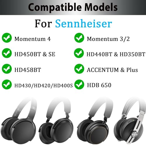 Adhiper Headphone Headband Cushion Cover for Sennheiser HD450BT, HD440BT, HD458BT, Momentum 4/3/2, ACCENTUM Headphones, 6mm Thick Soft Band Cover for Pressure Relief & Anti-Peeling, with Hanging Loop